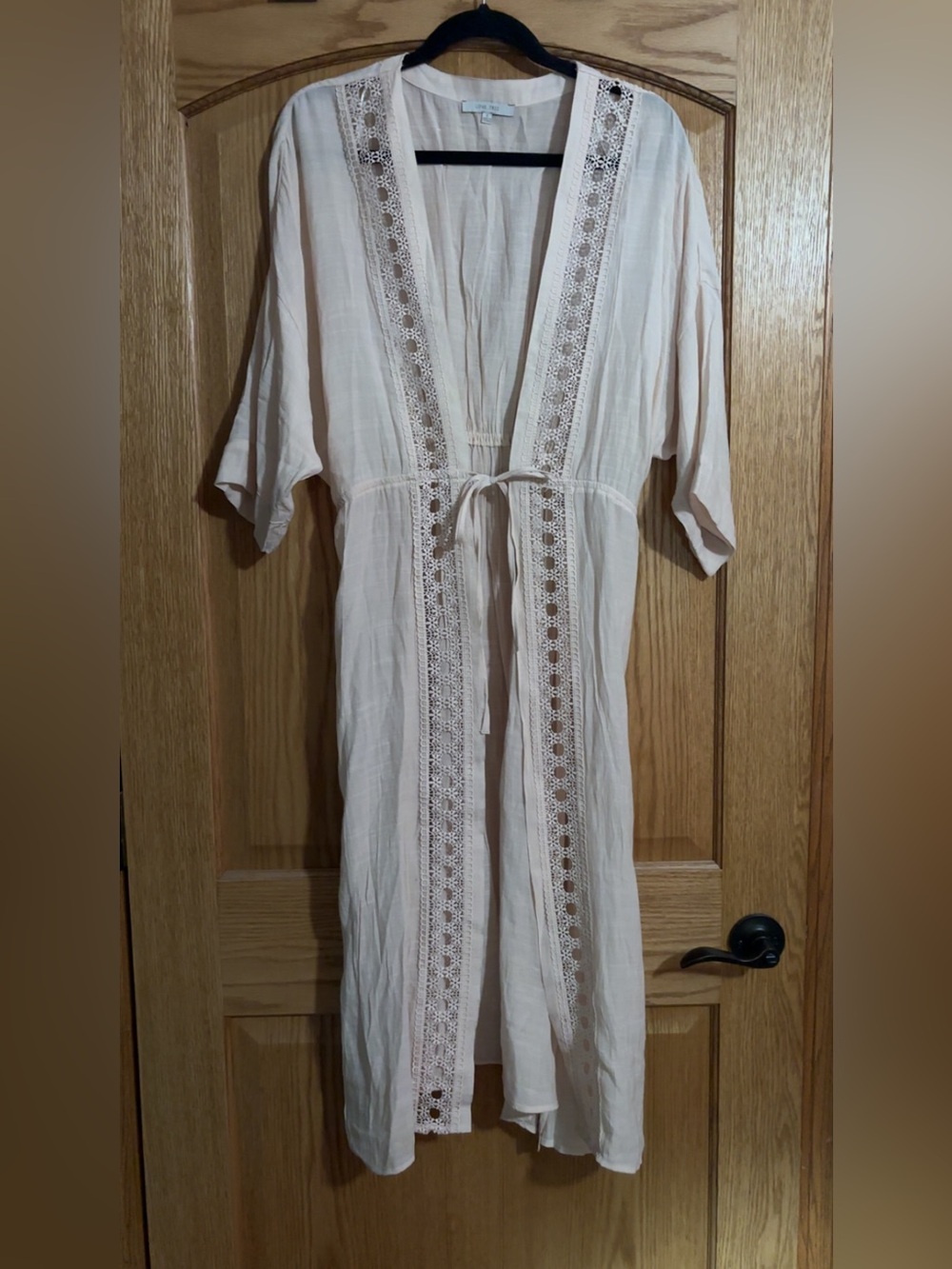 Love Tree Cream Lace-Trim Kimono Robe